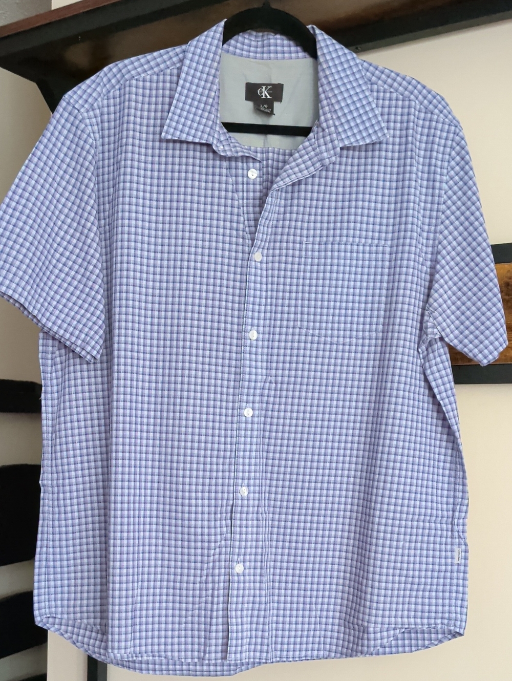 Calvin Klein Light Blue & White Short-Sleeve Check Button-Up Shirt